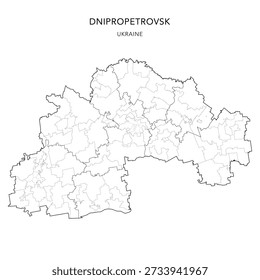 Vector Map of Dnipropetrovsk Oblast with Administrative Subdivisions of Raions (Districts), and Hromadas (Communities), and Urban Raions (City Districts) of Dnipro, Kamianske, and Kryvyi Rih - Ukraine