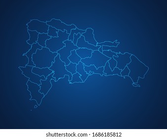 Vector map of Dominican Republic abstract blue line scales on dark background.