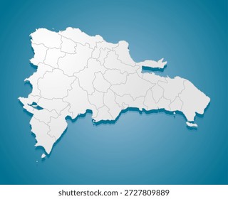 Mapa de Vector de República Dominicana dividido en regiones aisladas al fondo. Plantilla País caribeño para patrón, infografía, diseño, ilustración. Concepto creativo de divisiones administrativas