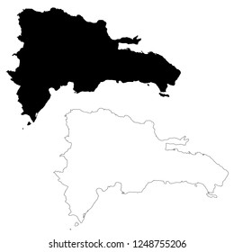 Vector map Dominican Republic. Isolated vector Illustration. Outline and vector. Black on White background. EPS 10 Illustration.