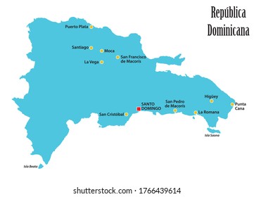 Vector map of the Dominican Republic with main cities