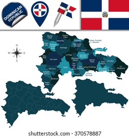 Vector map of Dominican Republic with named provinces and travel icons