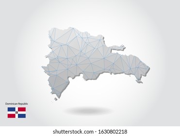 Vector map of Dominican Republic with trendy triangles design in polygonal style on dark background, map shape in modern 3d paper cut art style. layered papercraft cutout design.