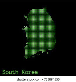 Vector map dotted silhouette with green dots on a black background (as on old ancient computers running DOS)