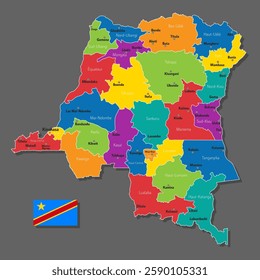Vector map of DR Congo with names of cities and with borders city