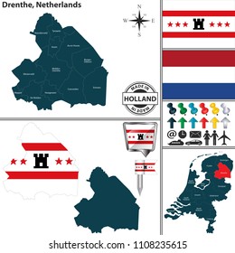 Vector map of Drenthe region and location on Dutch map