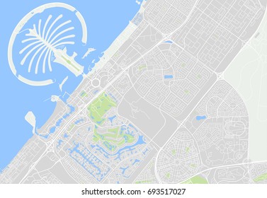 Vector map Dubai UAE, Palm Jumeira. Vector illustration.