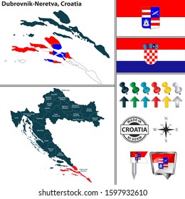 Vector map of Dubrovnik Neretva and location on Croatian map