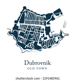 Vector Map Of Dubrovnik, Old Town Centre.