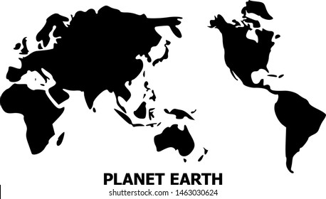 Vector Map of Earth with caption. Map of Earth is isolated on a white background. Simple flat geographic map.
