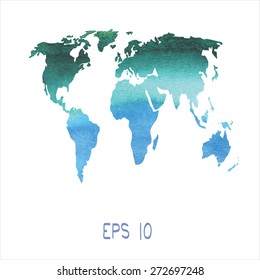 Vector map of the earth painted in watercolor