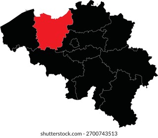 Mapa vetorial da província de Flandres Oriental no mapa da Bélgica