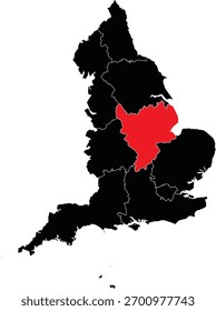 Karte von East Midlands auf der Karte von England hervorgehoben