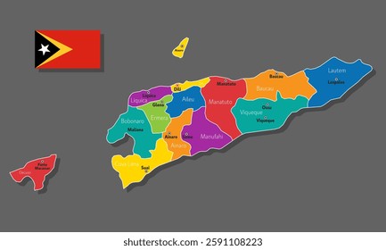 Vector map of East Timor with names of cities and with borders city