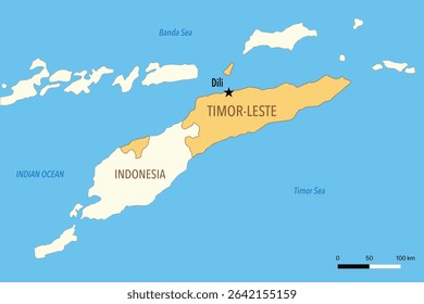 Vector Map of East Timor (Timor-Leste) with Major Cities and Neighboring Countries – Editable Illustration