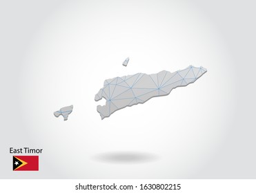 Vector map of east Timor with trendy triangles design in polygonal style on dark background, map shape in modern 3d paper cut art style. layered papercraft cutout design.