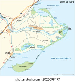 vector map of the Ebro Delta, Catalonia, Spain 