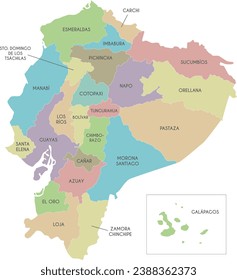 Vector map of Ecuador with provinces and administrative divisions. Editable and clearly labeled layers.