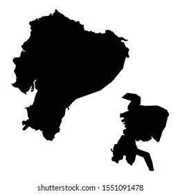 Vector map Ecuador and Quito. Country and capital. Isolated vector Illustration. Black on White background. EPS 10 Illustration.