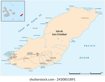 Vector map of the Ecuadorian island of San Cristobal, Galapagos Islands