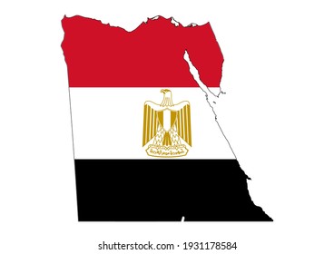 Vector map of Egypt filled with the flag of the country, isolated on white background. Vector illustration suitable for digital editing and prints of all sizes.