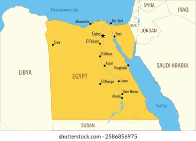 Vector Map of Egypt with Major Cities and Neighboring Countries - Infographic