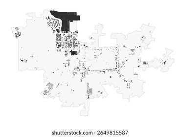  Vector map of El Cajon, highlighting its urban building footprint. Displays the city's structural layout and density. Provides a clear overview of the essential architectural presence.