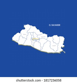 Vector map of El Salvador with border, cities and capital San Salvador. Each city has separately for your design. Vector Illustration