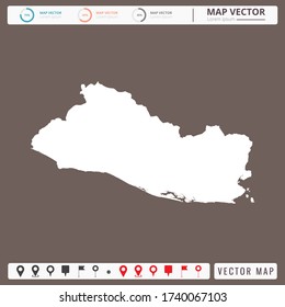 Vector map of El Salvador Brown background and pins icon.