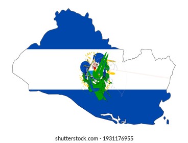 Vector map of El Salvador filled with the flag of the country, isolated on white background. Vector illustration suitable for digital editing and prints of all sizes.