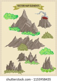 Vector map elements, colorful, hand draw - forest, mountains, trees volume 2