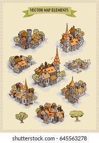 Vector map elements, colorful, hand draw - settlement, town, city