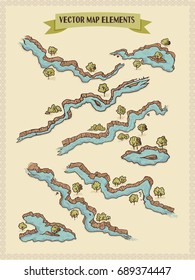 Vector map elements, colorful, hand draw - water, rivers, lakes, islands