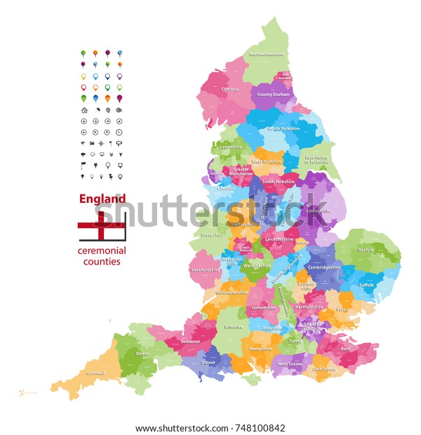 Vector Map England Ceremonial Counties Flag Stock Vector (Royalty Free ...