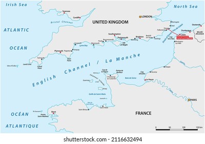 Vector Map Of The English Channel Between United Kingdom And France