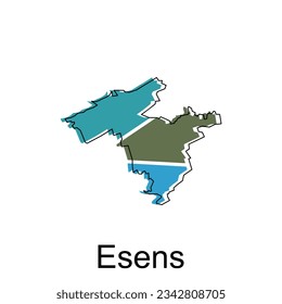mapa vectorial del contorno moderno de Esens, plantilla de diseño de ilustración vectorial de alto nivel