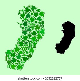 Vector Map of Espirito Santo State. Collage of green grapes, wine bottles. Map of Espirito Santo State mosaic composed with bottles, grapes, green leaves.