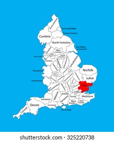 Vector map of Essex in East of England, United Kingdom with regions. England vector map. 