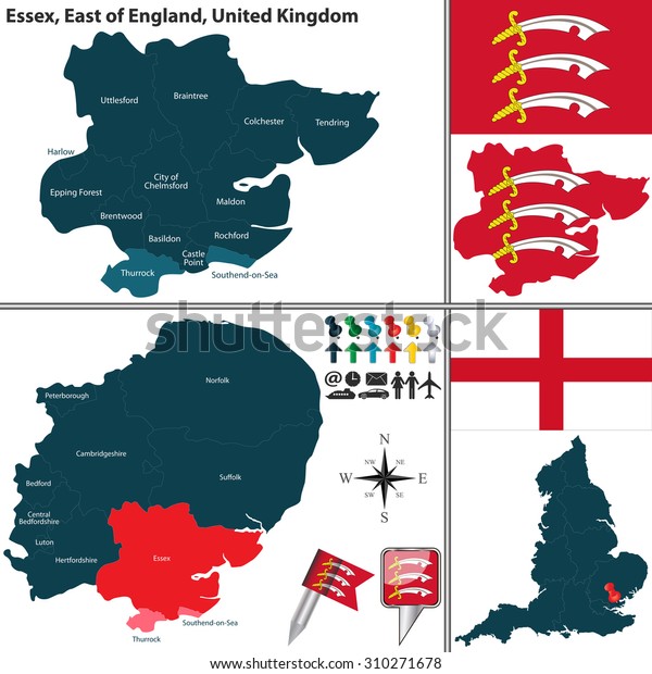 Vector Map Essex East England United Stock Vector (Royalty Free ...