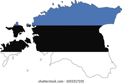 Vector map of Estonia with flag. Isolated, white background