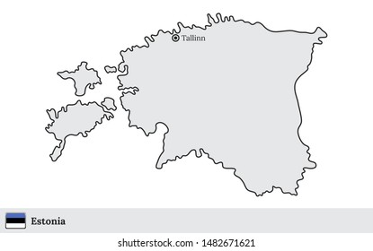 Vector map of Estonia with national flag and marked capital city of Tallinn
