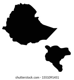 Vector map Ethiopia and Addis Ababa. Country and capital. Isolated vector Illustration. Black on White background. EPS 10 Illustration.