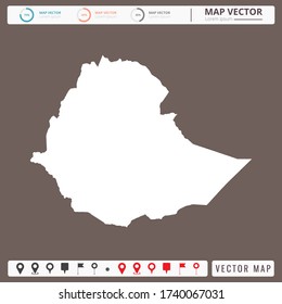 Vector map of Ethiopia Brown background and pins icon.