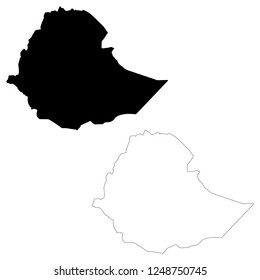 Vector map Ethiopia. Isolated vector Illustration. Outline and vector. Black on White background. EPS 10 Illustration.