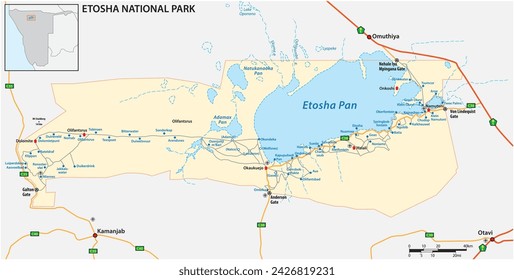 Vector map of Etosha National Park in northwest Namibia