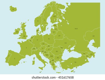 Vector Map Europe Borders Country Codes Stock Vector (Royalty Free ...