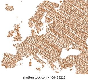 Vector Map Of The Europe Drawing In Brown Marker On A White Background. Sketch Europe Map For Infographics, Brochures And Presentations