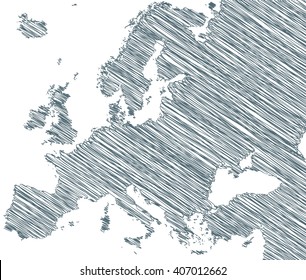 vector map of the Europe drawing in grey marker on a white background. Sketch  for infographics, brochures and presentations