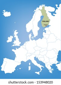 Vector Map of Europe Highlighting the Country of Finland