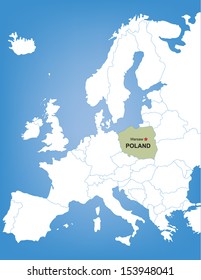 Vector Map of Europe Highlighting the Country of Poland